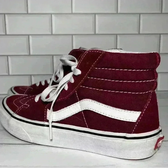 Vans Men's Burgundy and White High-Top Sneakers - Picture 4 of 13